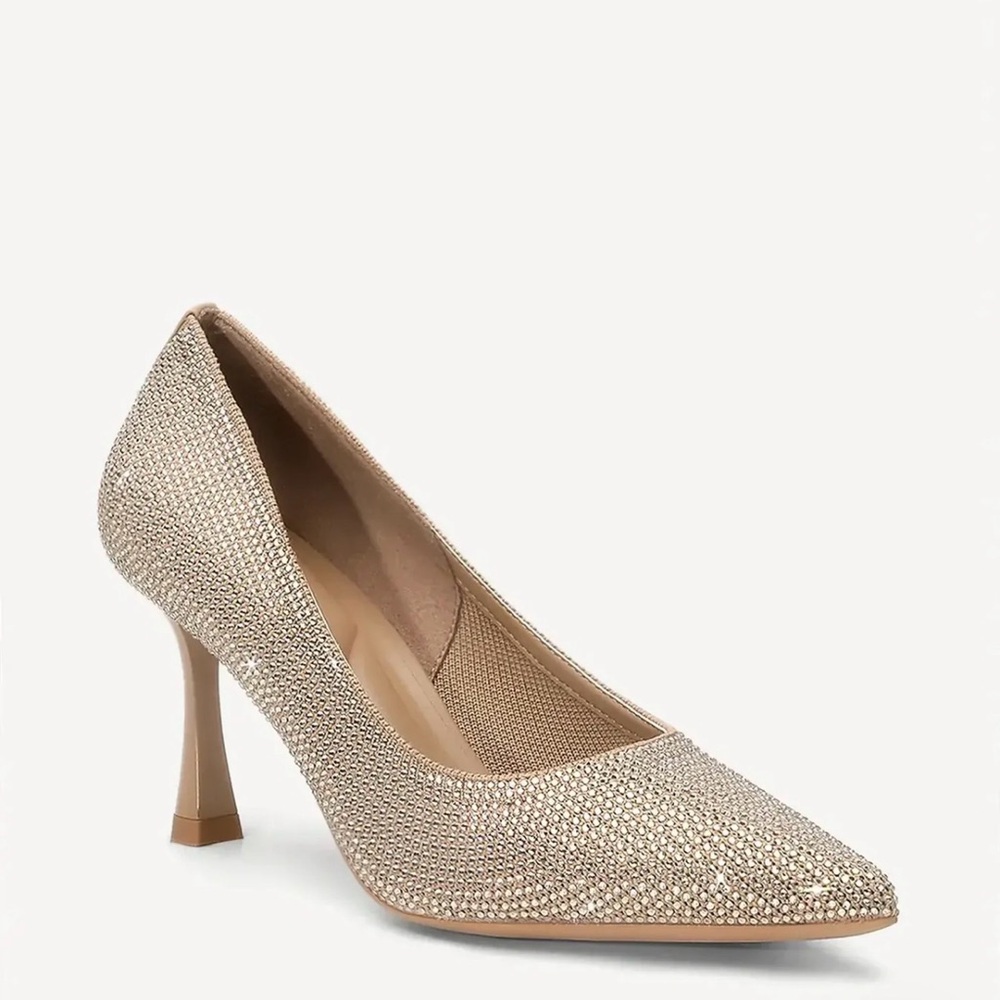 Elegant Champagne Rhinestone Pointed-Toe Heels